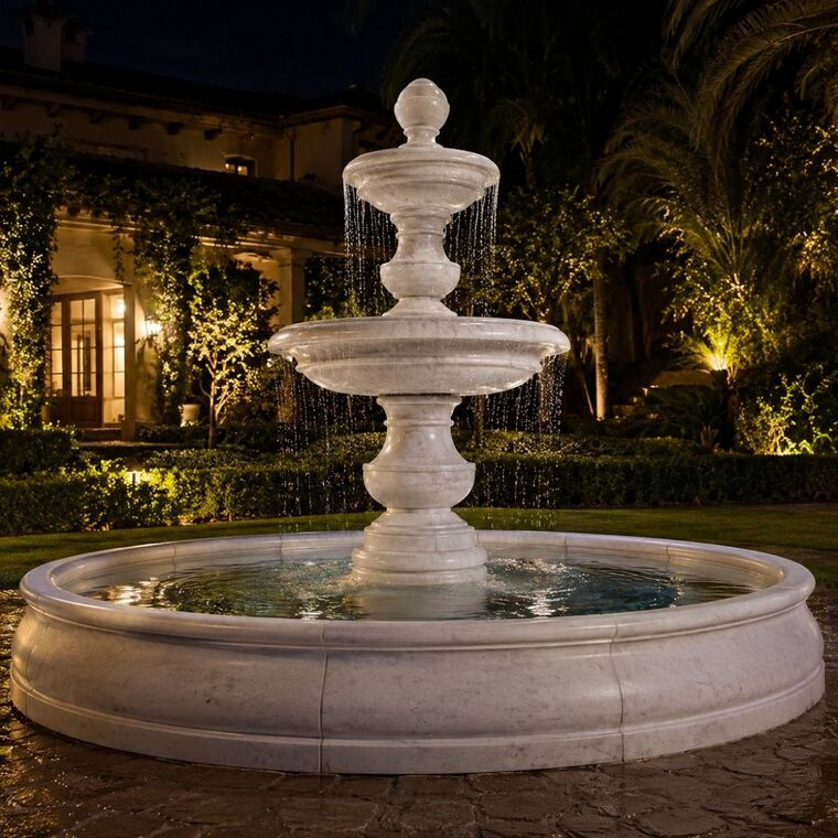 imagem do produto Chafariz 2 Pratos M�rmore Branco 210cm - FMP380 Design Cl�ssico para Jardins
