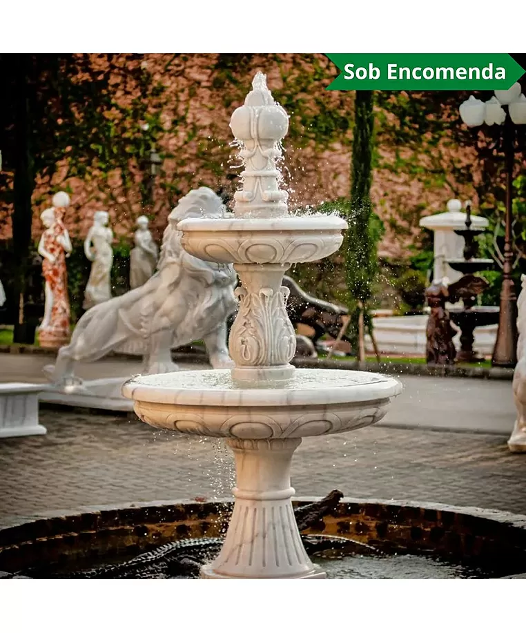 imagem de Chafariz 2 Pratos Mármore Branco 240cm - FMP244 | Design Clássico para Jardins