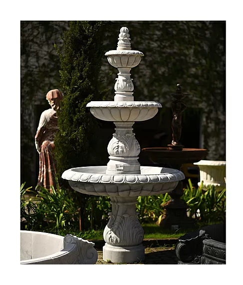 imagem de Chafariz 2 Pratos Mármore Branco 240cm - FMP356 Peça Decorativa para Jardins