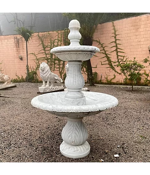 imagem de Chafariz 2 Pratos Mármore Branco - FMP185