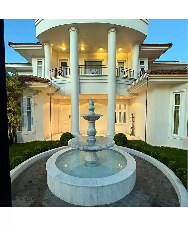 imagem de Chafariz 2 Pratos Mármore Branco - FMP185 Design Clássico para Jardins