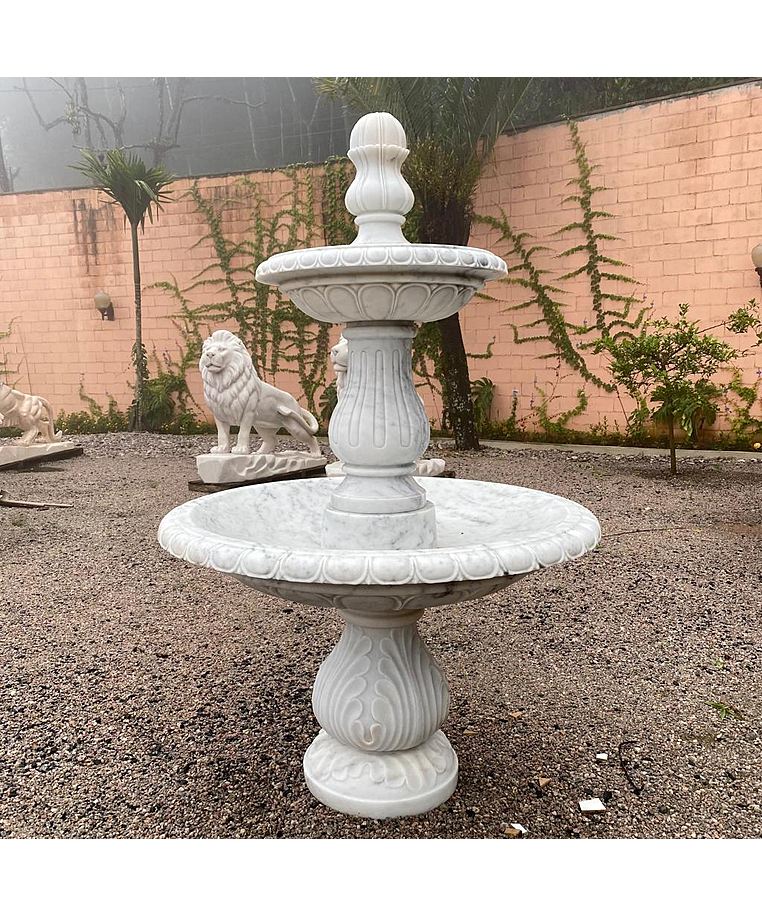 imagem do produto Chafariz 2 Pratos M�rmore Branco - FMP185 | Design Cl�ssico para Jardins