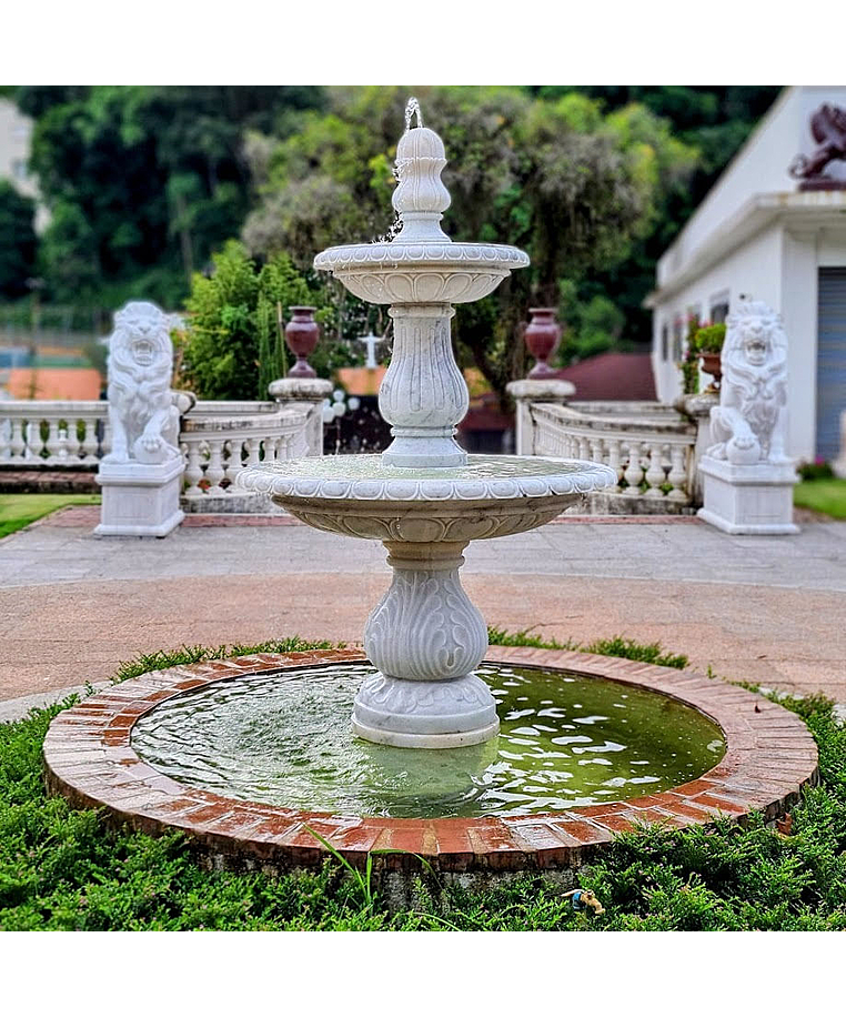 imagem do produto Chafariz 2 Pratos M�rmore Branco - FMP185 | Design Cl�ssico para Jardins