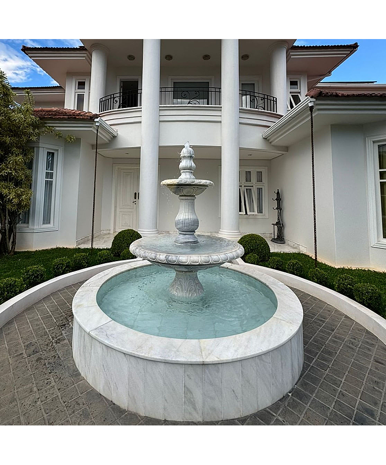 imagem do produto Chafariz 2 Pratos M�rmore Branco - FMP185 | Design Cl�ssico para Jardins