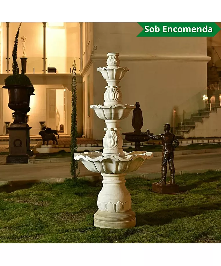 imagem de Chafariz 3 Pratos 200cm para Lago Mármore Branco - FMP178