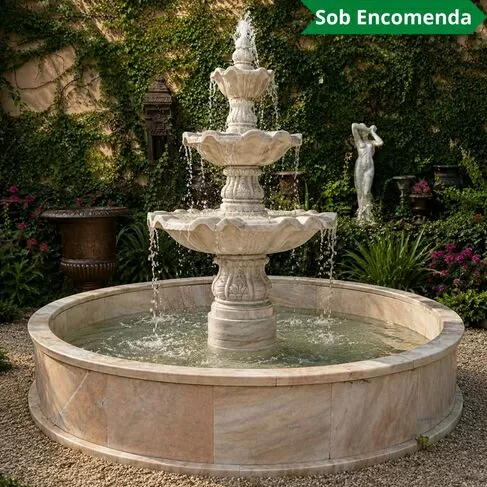imagem de Chafariz 3 Pratos com Lago em Mármore 230cm - FMP169 Sofisticação para Projetos 