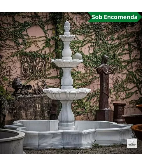 imagem de Chafariz 3 Pratos com Lago Mármore Branco 315cm - FMP209 | Alto Padrão