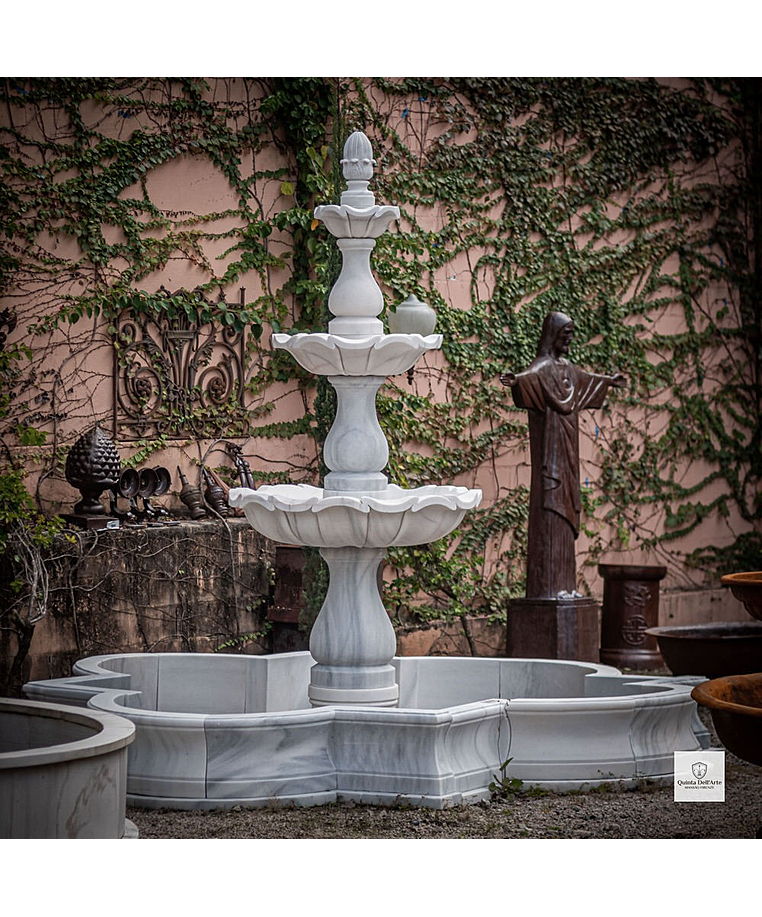 imagem do produto Chafariz 3 Pratos com Lago M�rmore Branco 315cm - FMP209