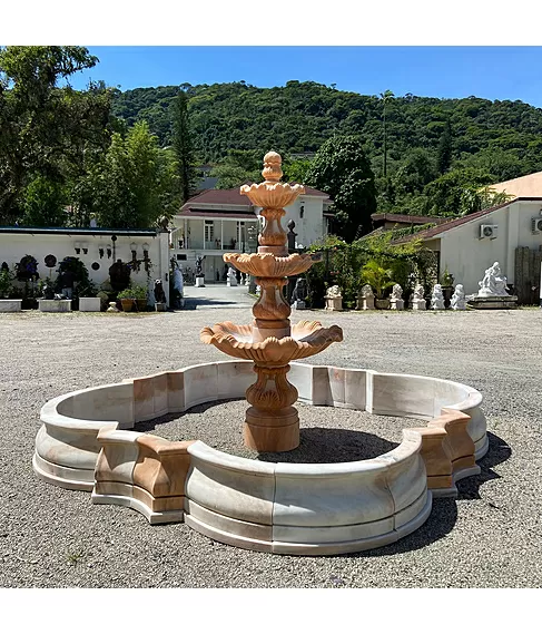 imagem de Chafariz 3 Pratos com Lago Mármore Rosa 240cm - FMP212