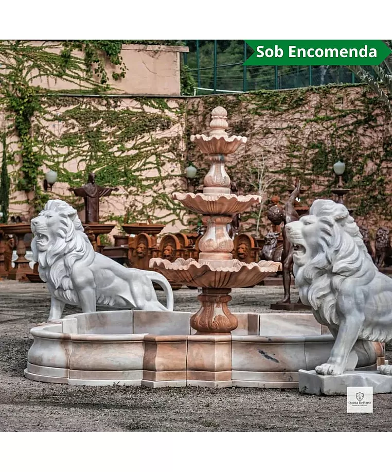 imagem de Chafariz 3 Pratos com Lago Mármore Rosa 240cm - FMP212 | Destaque no Jardim