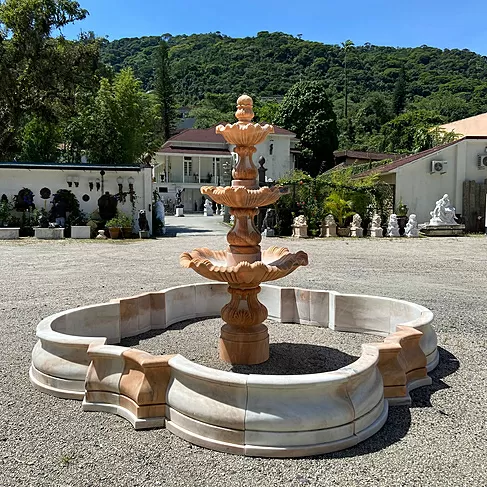 imagem de Chafariz 3 Pratos com Lago Mármore Rosa 240cm - FMP212 Destaque no Jardim