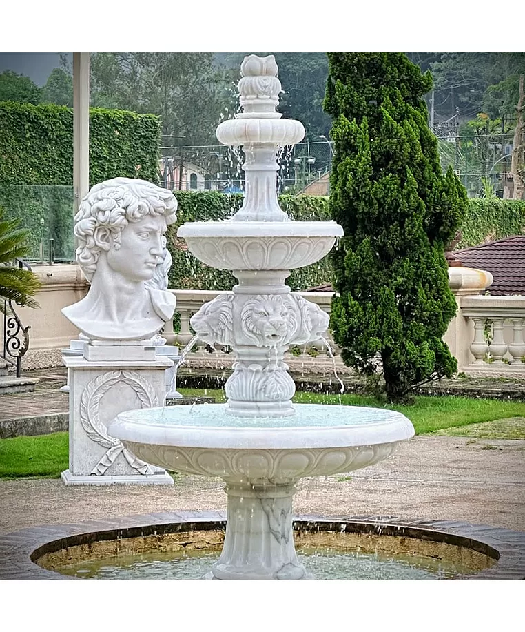 imagem de Chafariz 3 Pratos em Mármore Branco 230cm - FMP219 Paisagismo Clássico e Sofisticado