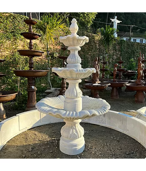 imagem de Chafariz 3 Pratos em Mármore Branco 240cm - FMP224 | Destaque no Jardim