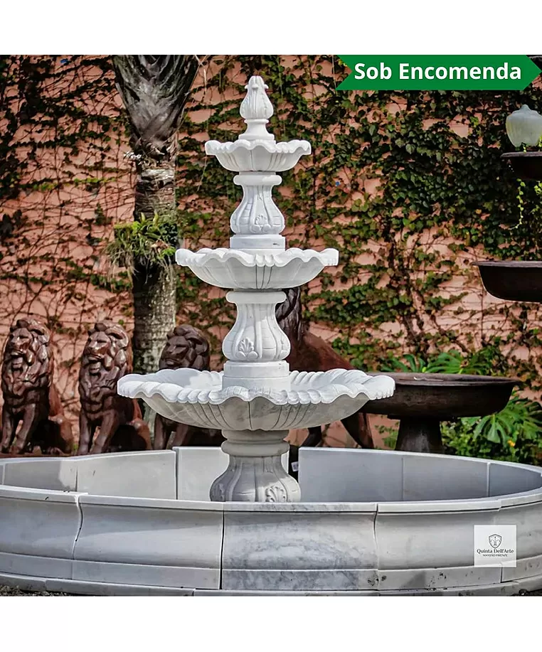 imagem de Chafariz 3 Pratos em Mármore Branco 240cm - FMP224 | Destaque no Jardim