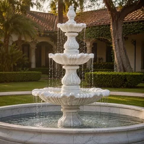 imagem de Chafariz 3 Pratos em Mármore Branco 240cm - FMP224 Destaque no Jardim