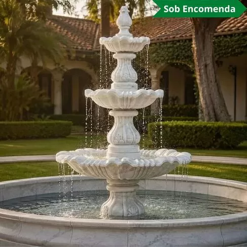 imagem de Chafariz 3 Pratos em Mármore Branco 240cm - FMP224 Destaque no Jardim