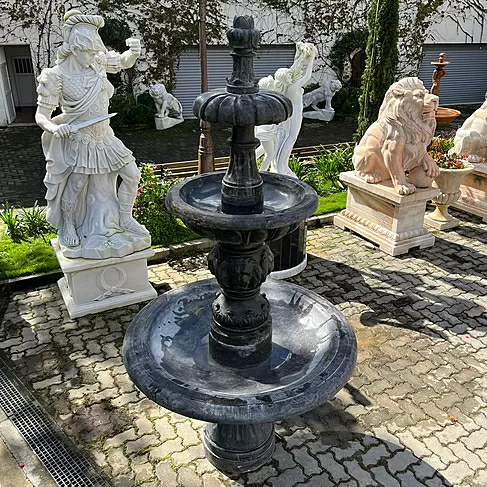 imagem de Chafariz 3 Pratos em Mármore Preto Sem Lago 230cm - FMP220 Indicado para Jardins de Luxo