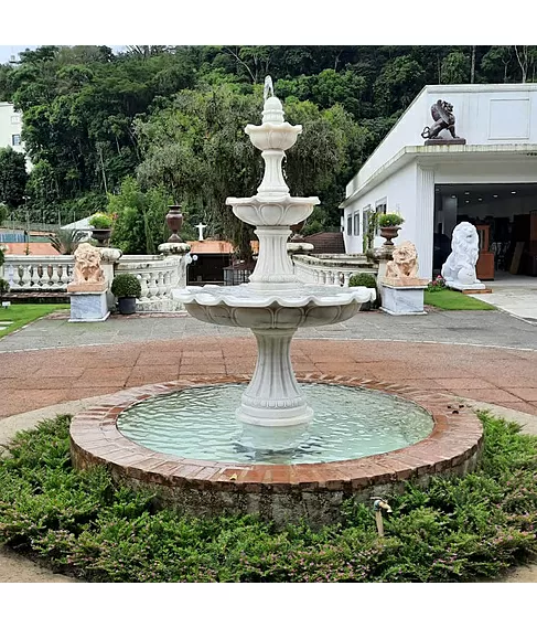 imagem de Chafariz 3 Pratos Mármore Branco 200cm - FMP186 | Destaque no Paisagismo