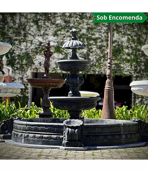 imagem de Chafariz 3 Pratos Mármore Preto 180cm - FMP236