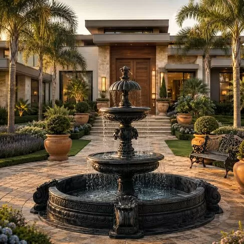 imagem de Chafariz 3 Pratos Mármore Preto 180cm - FMP236 Elegância para Paisagismo