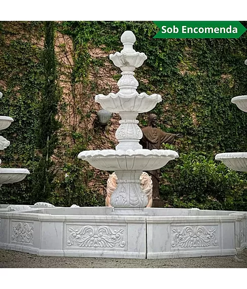 imagem de Chafariz Capri com Lago Mármore Branco 230cm - FMP365 | Paisagismo Clássico