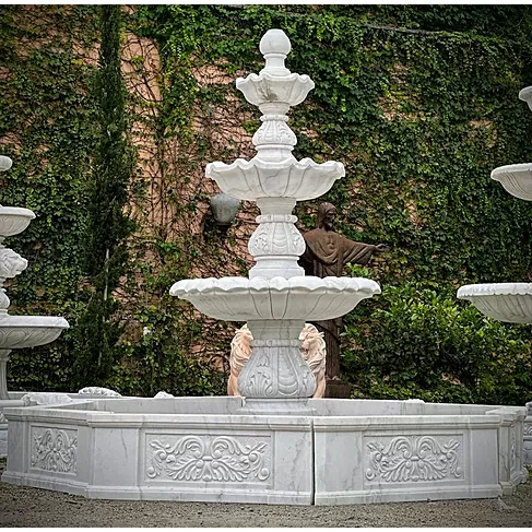 imagem de Chafariz Capri com Lago Mármore Branco 230cm - FMP365 Paisagismo Clássico