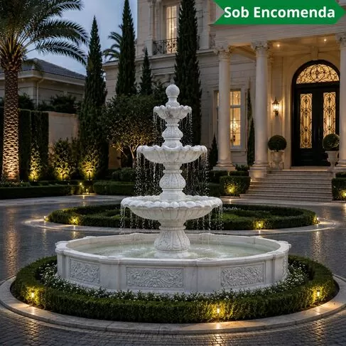 imagem de Chafariz Capri com Lago Mármore Branco 230cm - FMP365 Paisagismo Clássico