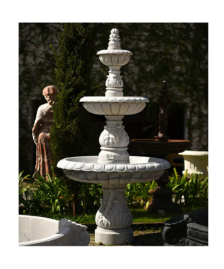 imagem de Chafariz de Jardim 2 Pratos em Mármore Branco 240cm - FMP356 Estilo Europeu