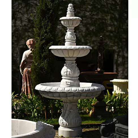 imagem de Chafariz de Jardim 2 Pratos em Mármore Branco 240cm - FMP356 Estilo Europeu