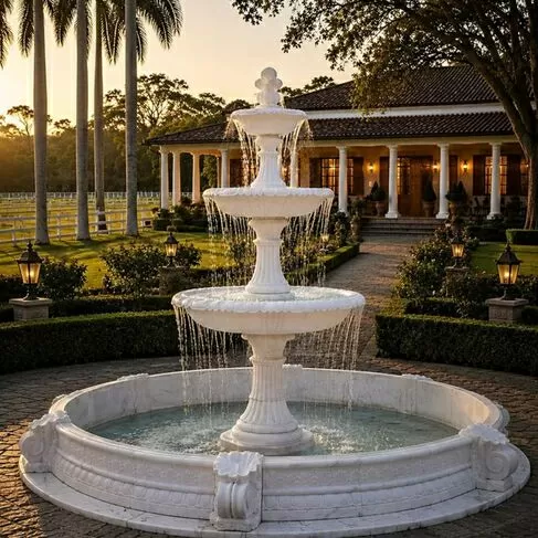imagem de Chafariz de Mármore 3 Pratos Gigante com Lago 310cm - FMP375