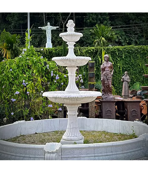 imagem de Chafariz de Mármore 3 Pratos Gigante com Lago 310cm - FMP375 Destaque no Jardim
