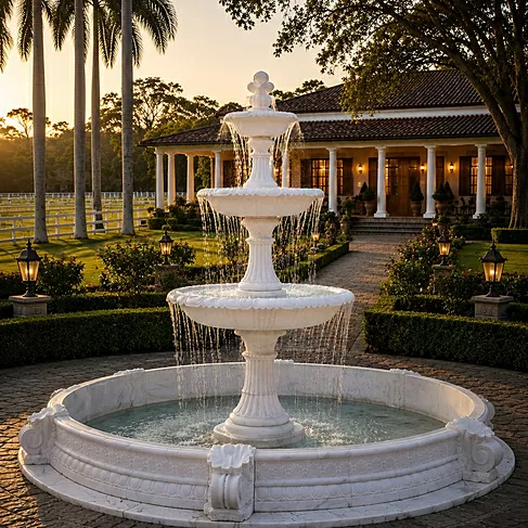 imagem de Chafariz de Mármore 3 Pratos Gigante com Lago 310cm - FMP375 Destaque no Jardim