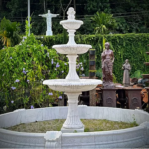 imagem de Chafariz de Mármore 3 Pratos Gigante com Lago 310cm - FMP375 Destaque no Jardim