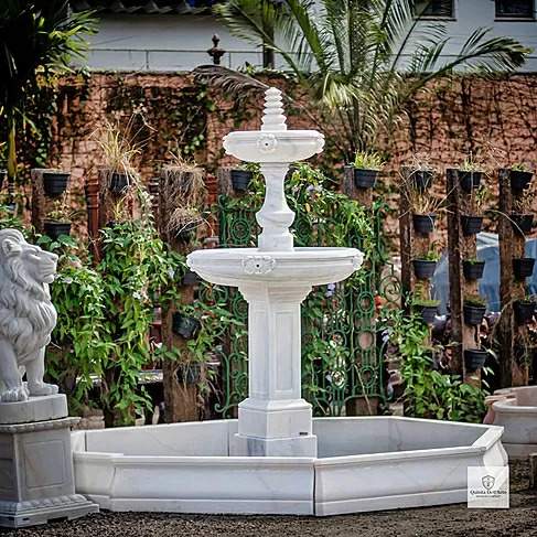 imagem de Chafariz de Mármore Alhambra 2 pratos com Lago 280cm - FMP225