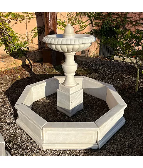 imagem de Chafariz de Marmore Granada 1 Prato com Lago 120cm - FMP226 | Destaque no Jardim