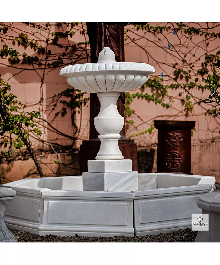 imagem do produto Chafariz de Marmore Granada 1 Prato com Lago 120cm - FMP226 Destaque no Jardim