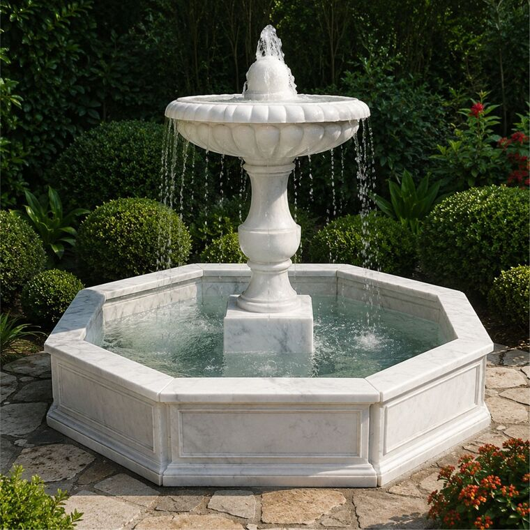 imagem do produto Chafariz de Marmore Granada 1 Prato com Lago 120cm - FMP226 Destaque no Jardim