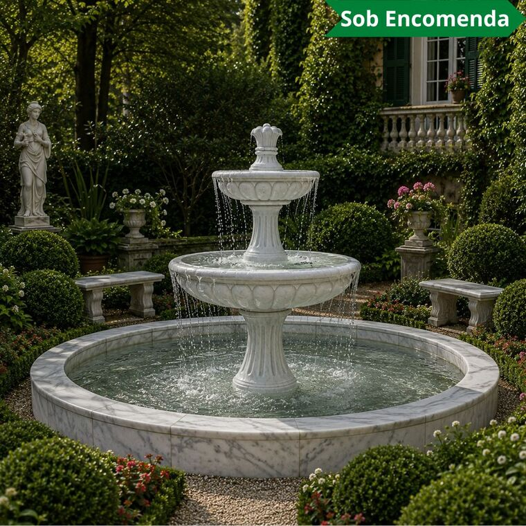 imagem do produto Chafariz Elegante em M�rmore Branco para Jardins Cl�ssicos - FMP222