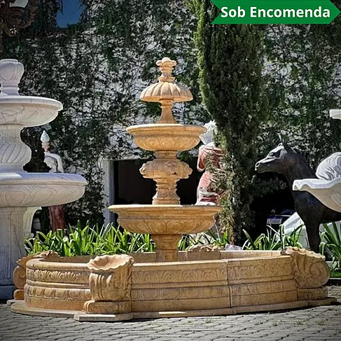 imagem de Chafariz Eleganza Mármore Amarelo com Lago 180cm - FMP377 Paisagismo Clássico