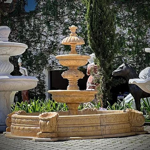 imagem de Chafariz Eleganza Mármore Amarelo com Lago 180cm - FMP377 Paisagismo Clássico