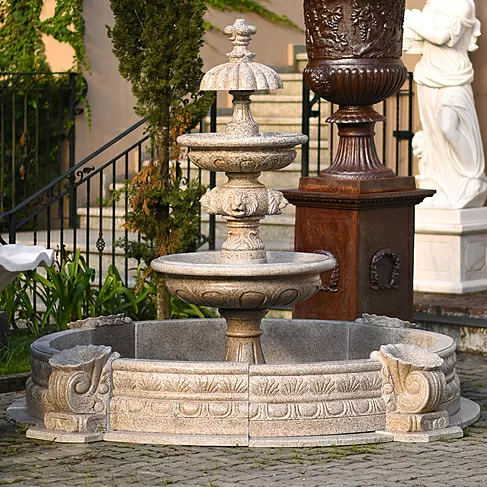 imagem de Chafariz Eleganza Mármore Granito com Lago 180cm - FMP378 Design Clássico para Jardins