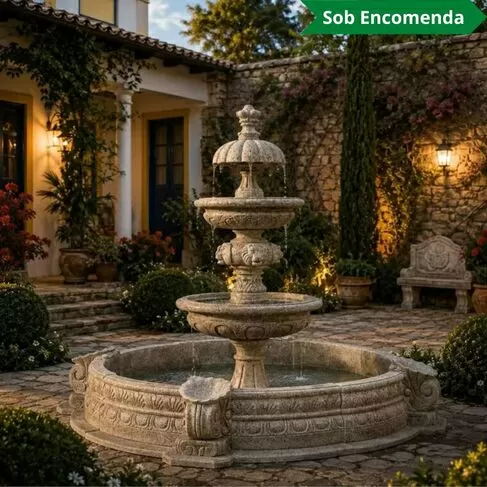 imagem de Chafariz Eleganza Mármore Granito com Lago 180cm - FMP378 Design Clássico para Jardins