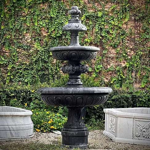 imagem de Chafariz em Mármore Preto 165cm - FMP238 Elegância para Paisagismo