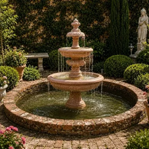 imagem de Chafariz em Mármore Rosso 165cm - FMP387 Beleza e Harmonia no Jardim
