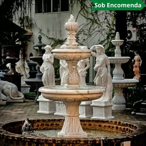 imagem de Chafariz Ornamental Clássico Mármore Branco 240cm - FMP244