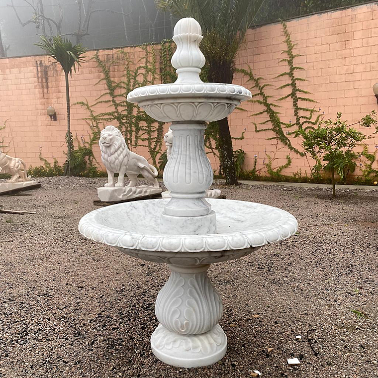 imagem do produto Chafariz para jardim 2 Pratos em M�rmore Branco - FMP185 Design Europeu
