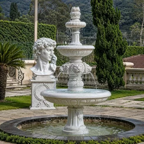 imagem de Chafariz Sofisticado em Mármore Branco para Paisagismo - FMP219