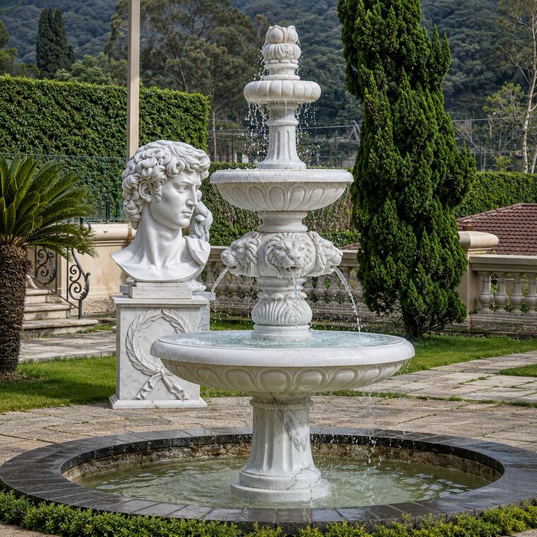 imagem do produto Chafariz Sofisticado em M�rmore Branco para Paisagismo - FMP219