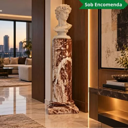 imagem de Coluna Foggia em Mármore Vermelho 100cm VRMP351 Escultural para Projetos de Luxo