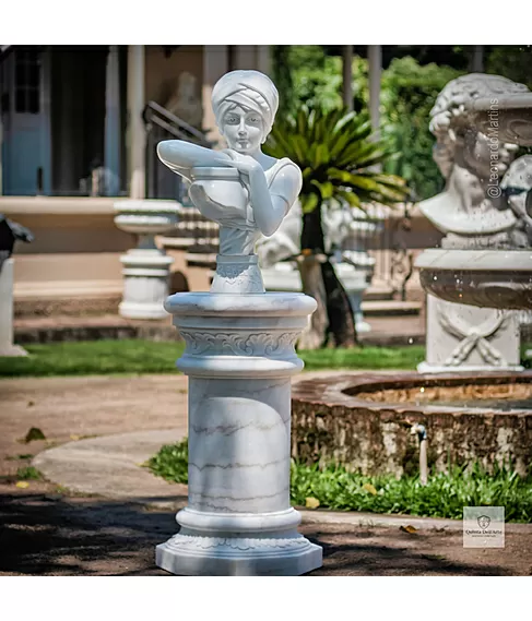 imagem de Coluna Redonda em Mármore Branco 85cm VRMP365 Elegância Clássica